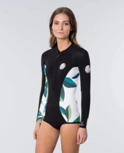 Rip Curl G Bomb Long Sleeve Front Zip Bikini Cut Springsuit In White