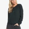 Roxy Take It Home Waffle Knit Half-Button In Anthracite (Kvj0) Sweatshirt -Tide And Style HS1606955588