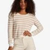 Roxy Hiking Dreams Long Sleeve Scoop Neck Top In Tapioca Blocy Stripe (Teh3) Shirt -Tide And Style HS1612556852