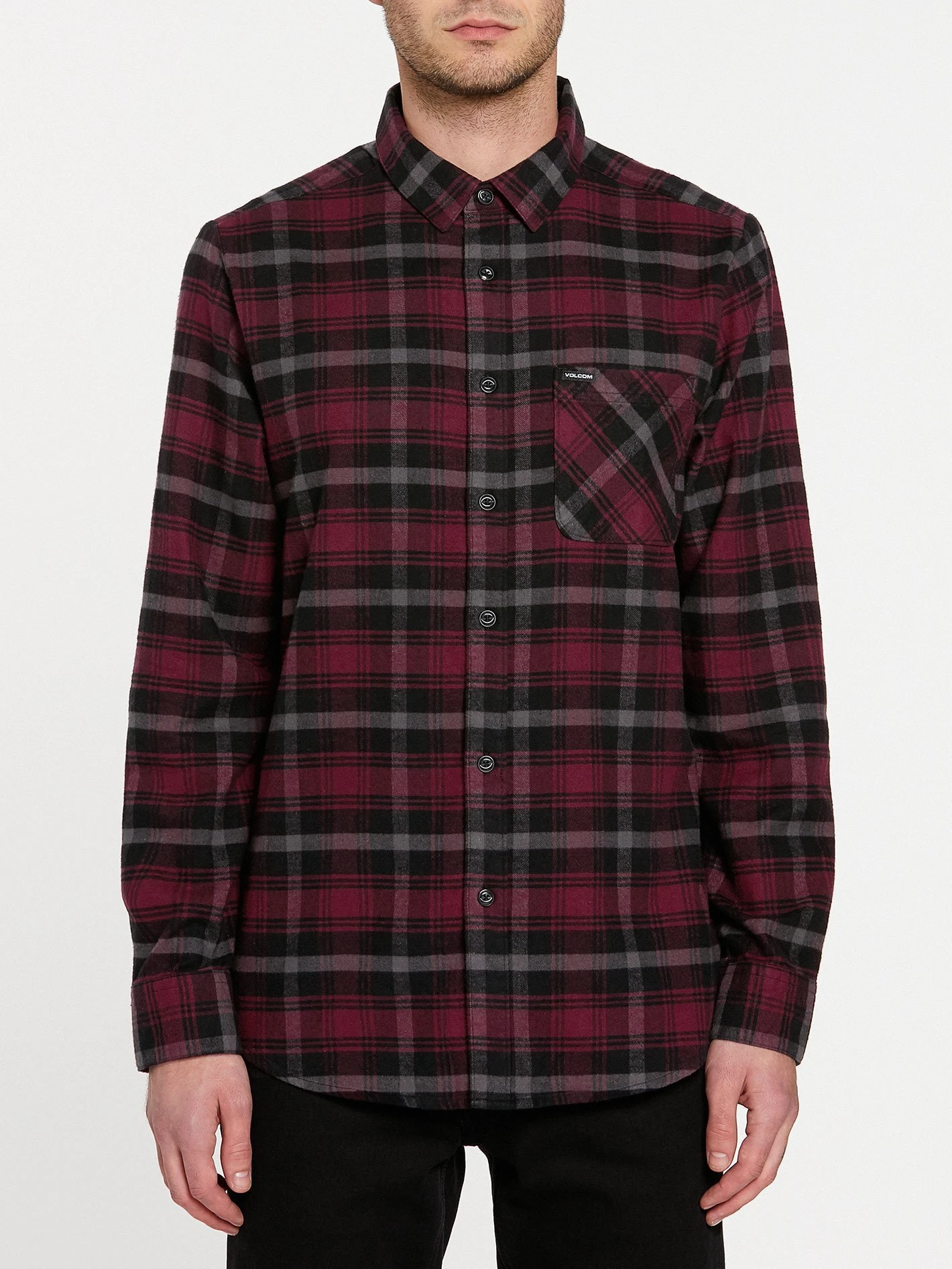 Volcom Caden Plaid Long Sleeve Flannel In Port (Por) Shirt 3 Volcom Caden Plaid Long Sleeve Flannel In Port (Por) Shirt