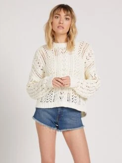Volcom Wish Net Crew Neck In White Sweater