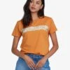 Roxy Retro Hibiscus Stripe In Golden Ochre Shirt -Tide And Style HS1617918705