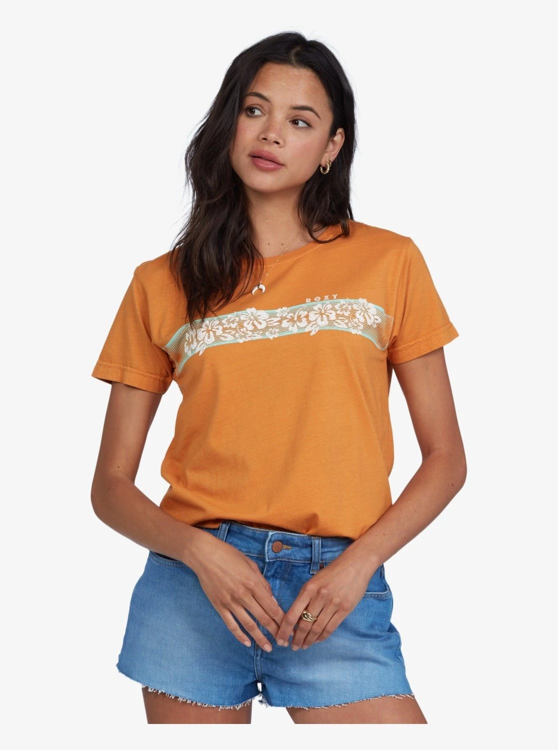 Roxy Retro Hibiscus Stripe In Golden Ochre Shirt 3 Roxy Retro Hibiscus Stripe In Golden Ochre Shirt